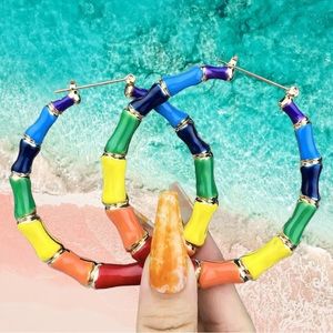 New rainbow stripe hoop earrings